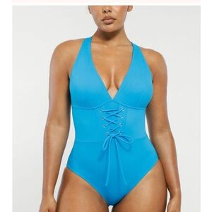 SHAPELLX Plunge corset smart sculpt  Blue Lace-Up Bikini